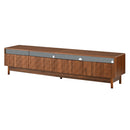 Modern 78 inch TV Stand with LED Lights and Glass Drawers for Living Room, Walnut Finish, Supports up to 85 Inch TVs, Solid Wood and MDF Construction