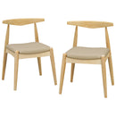 Vintage Style Set of 2 Rubberwood Dining Chairs with Ergonomic Backrest and Faux Leather Upholstery in Natural+Light Gray