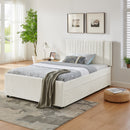 Full Size Vertical Channel Tufted Headboard & Nailhead Trim Space Saving Upholstered Bed, Multi-functional Design with 2 Storage Drawers and Pull-out Trundle Bed, Chenille