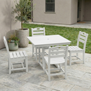 White HDPE Outdoor Dining Set for 4, 5-Piece Patio Set with Square Table and 4 Chairs, Umbrella Hole
