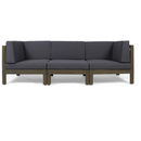 OANA Contemporary 3-Piece Sofa Set with Water Resistant Cushions, Dark Grey, Acacia Wood Frame