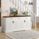 63' Fluted Sideboard Buffet Cabinet with Storage, Modern Coffee Bar Station with 4 Doors and 3 Drawers, Kitchen Storage Console Table for Living Room Dining Room Entryway, White