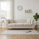 FX-P82-BE3 (WITH 2 PILLOWS)-82.67' Modern Velvet 3-Seater Chesterfield Style Beige Couch for Living Room with 2 Pillows