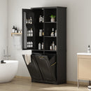 [Video] 68' Freestanding Tall Storage Cabinet with 2 Tilt-Out Laundry Hampers, Adjustable Shelves, Soft-Close Door, Door-Mounted Organizer, Modern Elegant Design, Black
