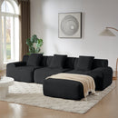 113' Modern L-Shaped Modular Sectional Sofa for Living Room, Corduroy Upholstery black, Oversized 3-Seater Couch with Deep Seat and Movable Ottoman – No Assembly