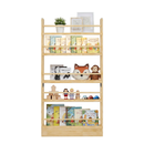 5 Tier Behind The Door Bookshelf, Wooden Kids Bookshelf with Open Storage, Wall Mount Shelve & Space- Saving, Solid Wood Bookshelf for Bedroom, Living Room, Playroom (Natural Wood)
