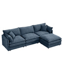 Modular L-Shaped Sectional Sofa, 3-Seater Comfy Cloud Couch with Movable Ottoman, Blue Chenille, 102 Inch, for Living Room