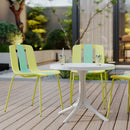 4-Pack Modern Striped Color Block Chairs – Indoor/Outdoor PP Seat & Sturdy Metal Legs, Vibrant Yellow, Orange, Green with 36 Inch  Indoor/Outdoor Modern White Round PP Table