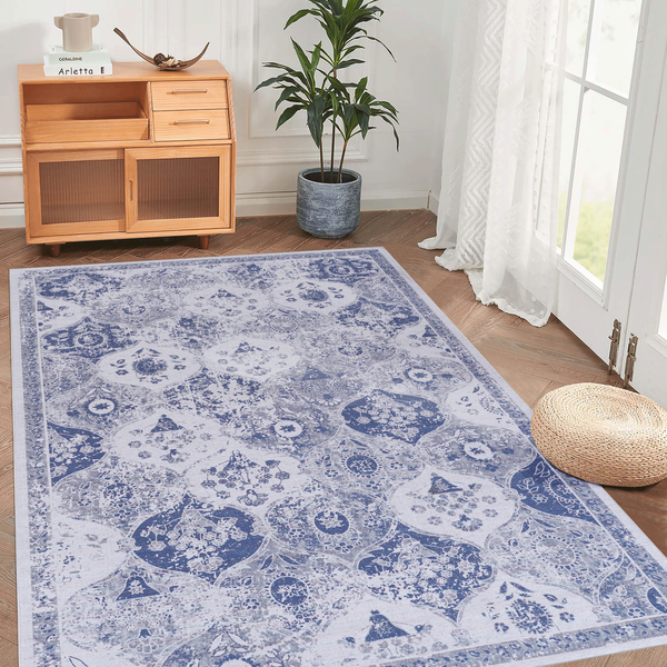 MAVAL Blue Washable Rug 4x6 Area Rug (Blue, 4' x 6')