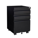 Contemporary Black 3-Drawer Mobile Filing Cabinet with Lock, Metal Office Storage for Legal/Letter Size