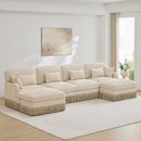131'Comfy Chenille Leopard Printing U-Shaped Sofa,Delicate Tassel Edge,Movable Ottomans,Modern Fashion Style,Ergonomic Back and Seat Design,Easy Assembly,Deep Seat Designfor Living Room,Beige Coffee
