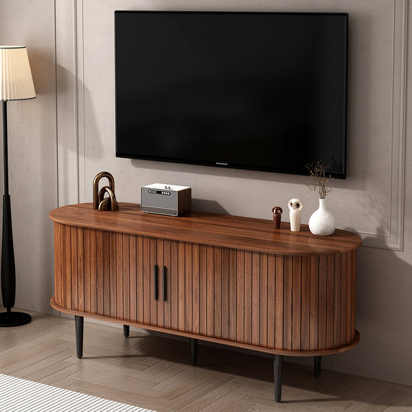 TV Stand, 47' Modern TV Console Table with Storage Compartment and Sliding Door, Gaming Entertainment Center with Cabinet for Living Room, Bedroom, Office (Walnut) PRIME BIG DEAL DAYS
