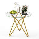 Modern Round Tempered Glass Dining Table with Sturdy Metal Legs for 1-4 People, Gold, 35.4 Inches