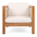 Acacia Wood Outdoor Club Chair with Beige Rope Arm and Beige Cushions,400 lbs Capacity