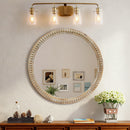 Round Decorative Wall Mirror, 23.62' Distressed Wood Beaded Frame Mirror for Entryway, Living Room, Bathroom, Farmhouse Style Accent Mirror