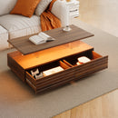 Modern Walnut Rectangular LED Lights Coffee Table with 2 drawers in 47.2'