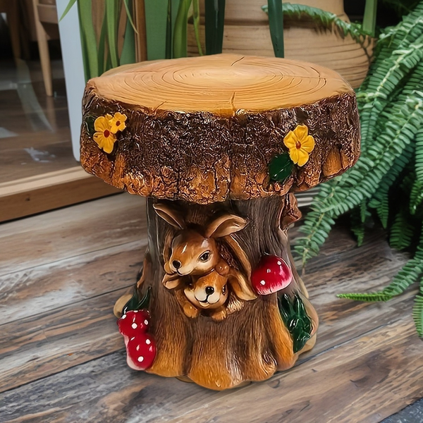 Resin Rabbit Garden Chair Decoration, 12.6-inch Unique Outdoor/Indoor Decoration, Round Outdoor Chair Suitable for Backyards and Terraces