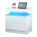 Modern LED Bedside Table Cabinet with Adjustable Lights and 2 Drawers, White, Engineered Wood, 19.30 x 13.70 x 20.50 inches
