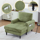 Modern Minimalist Chenille Fabric Chaise Lounge Recliner Single Sofa Living Room Bedroom Rest Chair Wooden Sofa Legs with Comfortable Backrest and Armrests Side Pockets for Storage Suitable for Office