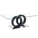 Modern Minimalist Glass Top MDF Coffee Table with Black Base, Clear Glass, 47.3 x 25.5 x 17.8 Inches