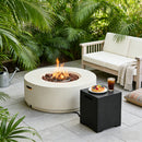 U_STYLE 2-Piece Outdoor Fire Pit Set, 38.2' Round Propane Fire Pit (50,000 BTU) with Steel Burner, Lava Rocks & Cover, 15.75' MGO Tank Cover Side Table for 20 lb Tank, Patio Backyard Poolside