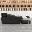 Shampoo Bowl and Chair Set for Salon, Hair Washing Station for Hair Stylist, ABS Shampoo Bowl Sink Chair with Independent Footrest for Spa Beauty Barbershop(Black+Gold)