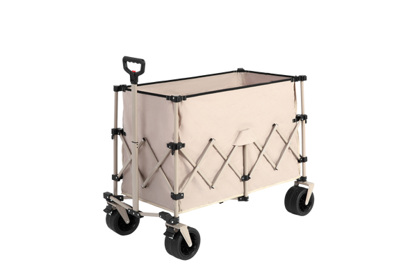 Beach Wagon,Collapsible Wagon 220lbs with Big Wheels Foldable Wagon Carts, Heavy Duty 300L Folding Utility Garden Cart with Big All-Terrain Beach Wheels & Drink Holders. Beige