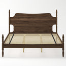 Retro Four Poster King Size Platform Bed Frame with Curved Tall Headboard, Spindle Bed, No Box Spring Needed, Walnut