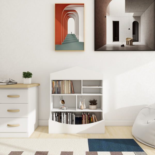 Multi-Functional 7 Shelf Bookcase, Storage Display, Rack, Organizer, White,14.37' D x 31.50' W x39.37' H