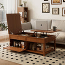 U-Can Lift-Top Coffee Table with Hidden Compartment, Open Shelf, and Adjustable Desktop, brown