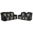 Cruiser 2‑Piece Power Reclining Set with LED Lighting, Massage, Wireless Charging & Speaker Console Made with Faux Leather in Black and Gray