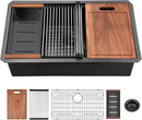 33 Gunmetal Black Undermount Workstation Kitchen Sink-33 x 19 Inch 16 Gauge Stainless Steel Undermount Kitchen Sink, Handmade R10 Radius 10 Inch Deep Undermount Single Bowl Sink with Accessories