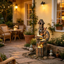 Patio Cascading Waterfall,Garden Water Fountain,2-in-1 Outdoor Birdhouse Fountain