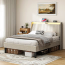 Full Size Platform Bed Frame with Fabric Upholstered Headboard and Wooden Slats Support