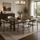 7 Pieces Modern Oval Dining Set, Rustic Farmhouse Solid Wood  Kitchen Table Set for 6, 71'' Large Luxury Retro Country Dinner Set with Beige Chairs, for Dining Room, Kitchen,Walnut