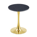 Mid Century Modern Round Dining Table with Faux Marble Top and Metal Pedestal in Gold, 23.6' Diameter for Kitchen, Living Room, Small Spaces