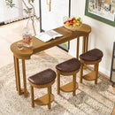 4 Piece Bar Table Set with3 PU Upholstered Bar Stools, Breakfast Table with 3 Padded Stools Solid Wood Counter Height Dining Table Set for Living Room, Dining Room. Natural