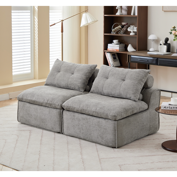 [NEW ARRIVED] [VIDEO PROVIDED]Modular Sofa,No Armrests,At will DIY, Chenille Fabric,Neck Pillow-Back Lounge Sofa Chair,Reading Nook, or Apartment Living, Lumbar Pillow,2 Seats,Upholster ,Light Gray