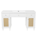 60 Inch ADA Compliant Bathroom Vanity with SMC Sink, Modern Spacious Storage Cabinet with Pine Legs and Silver Knobs, White