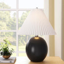 20.5' Modern Ceramic Table Lamp for Living Room, Black Bedside Lamp with White Pleated Shade, Large Globe Bedroom Lamp for Nightstand