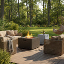 U_STYLE 24.02'' Square MGO Propane Fire Pit Set, 40,000 BTU Outdoor Fire Pit Table with Steel Burner, Adjustable Flame, Lava Rocks & Rain Cover, Includes 15.75'' Propane Tank Cover Table, No Assembly