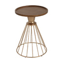 Hollow Edge Retro Art Pine Side Table with Antique Gold and Natural Color, Iron and Pine Construction, 18-Inch Diameter