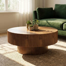 31.49'' Round Coffee Table Small Coffee Table for Apartment, Modern Living Room Coffee Table with Sturdy Pedestal,WALNUT