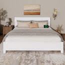 King Size Bed with Tall-Panel Headboard & Footboard, Built-in LED Lights, USB Charging Station, Pinewood Bed with Strengthened Bed Frame ,White