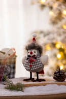 3.9x4.3x6.3' Fabric Bird W/Plaid Bow-Tie&Red Hat, 2 Pack