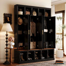 U-Can Farmhouse Entryway Storage Cabinet Coat Closet with Shoe Rack & Display Cubbies