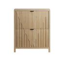Oak-Colored 31.5-Inch Entryway Shoe Cabinet with Vertical Carved Panels, Large-Capacity Flip-Down Storage, Durable Wooden Style Dustproof Rack for Home Use