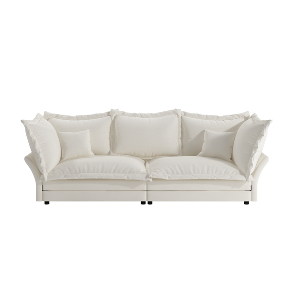 90.55' Modern Comfy Upholstered Sofa Cloud Couch, Deep Seat Couches with Multiple Large Soft Pillows,Convertible Deep Seat Chaise Longue for Living Room Bedroom,Apartment,Office,BEIGE