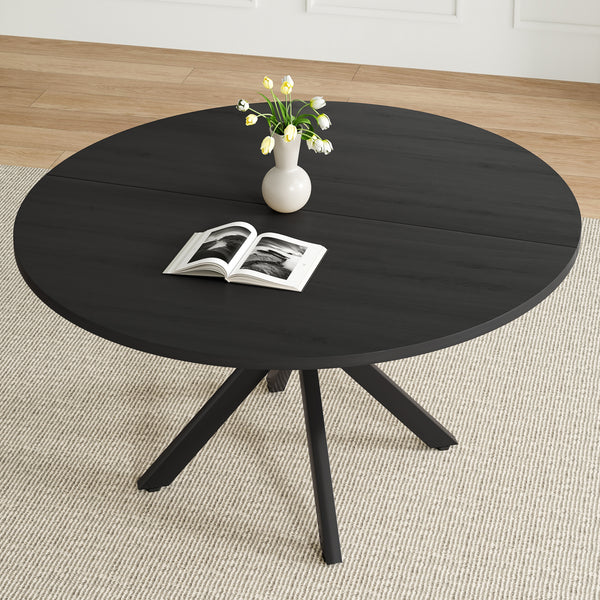 47 Inch Round Dining Table for 4-6 People, Mid Century Modern Kitchen Table with Sturdy Base, Wood Dining Table for Kitchen Dining Room (Black)