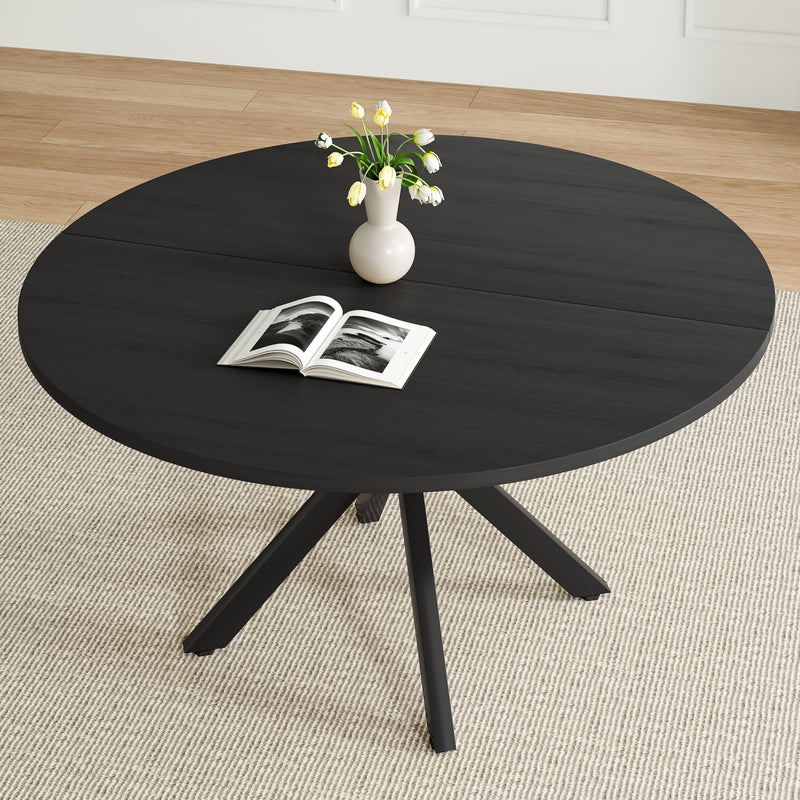 47 Inch Round Dining Table for 4-6 People, Mid Century Modern Kitchen Table with Sturdy Base, Wood Dining Table for Kitchen Dining Room (Black)